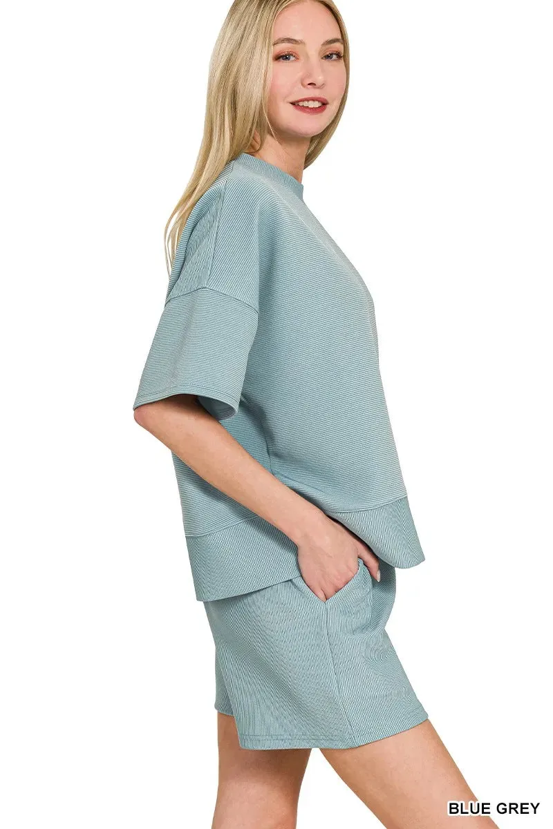 Zenana Ribbed Round Neck Waist Banded Tee & Shorts Set sold by Charming Charlie product image thumbnail 2