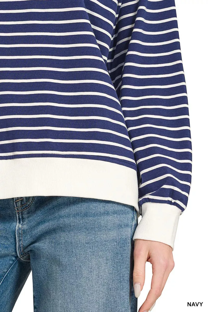 Zenana Contrast Striped Round Neck Sweatshirt sold by Charming Charlie product image thumbnail 4
