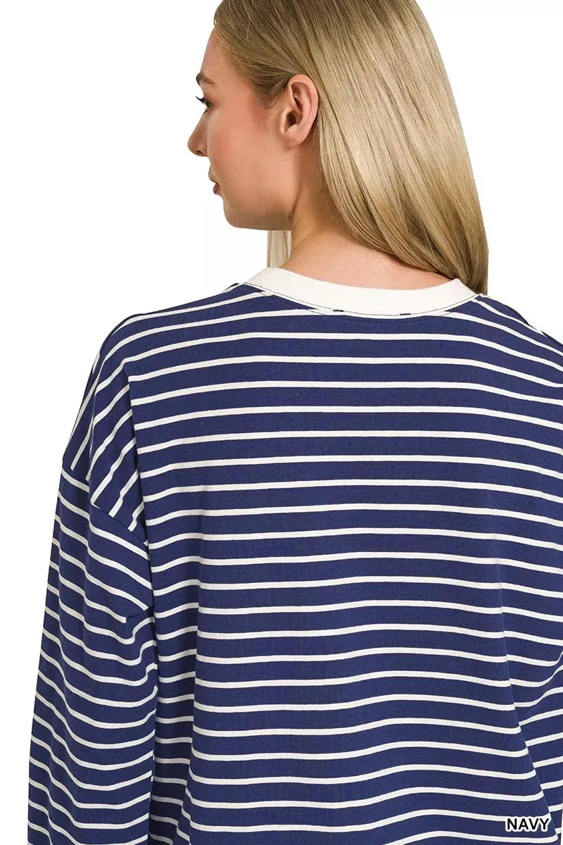 Zenana Contrast Striped Round Neck Sweatshirt sold by Charming Charlie product image thumbnail 3