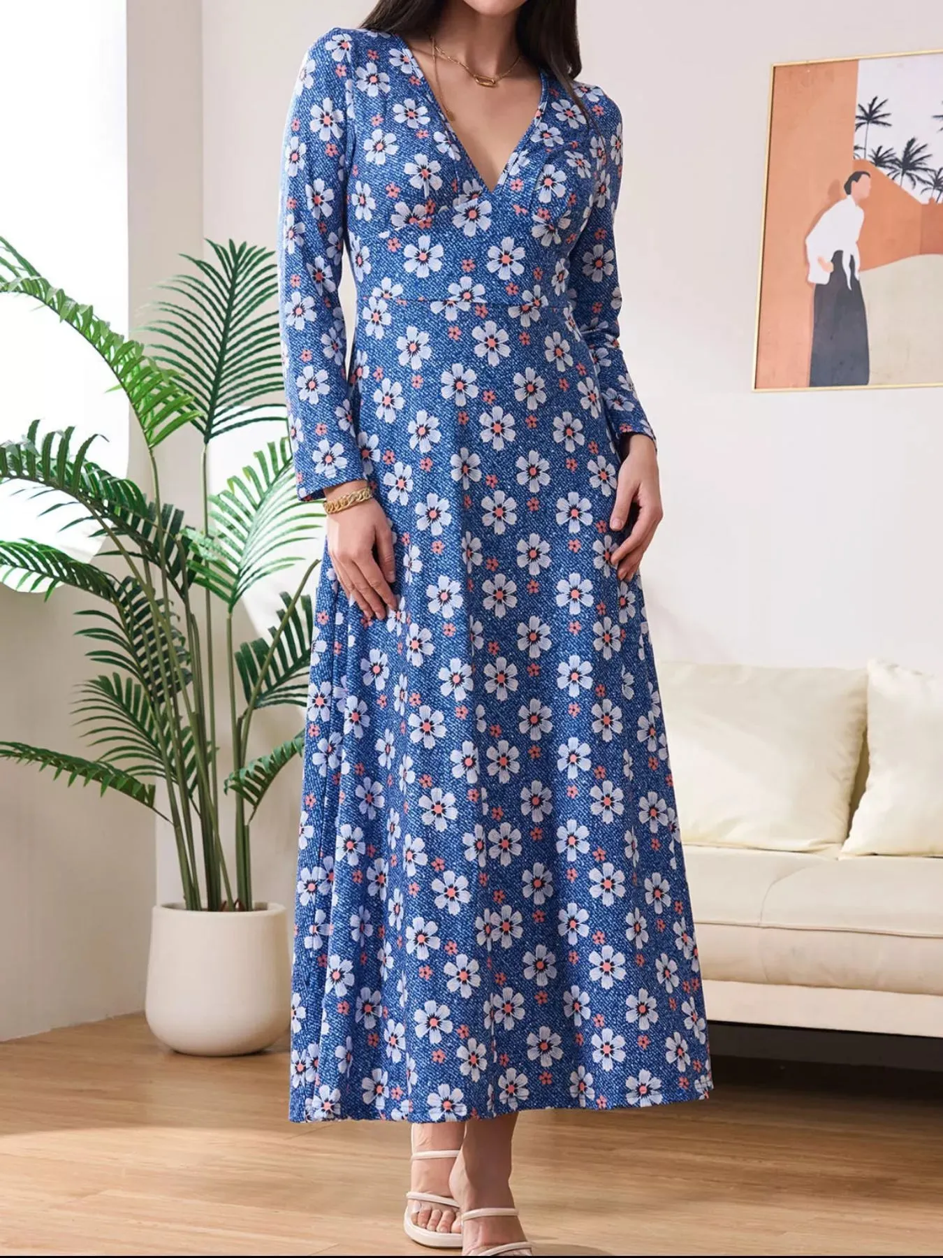 Floral Print V-Neck Long Sleeve Midi Dress sold by Charming Charlie product image thumbnail 5