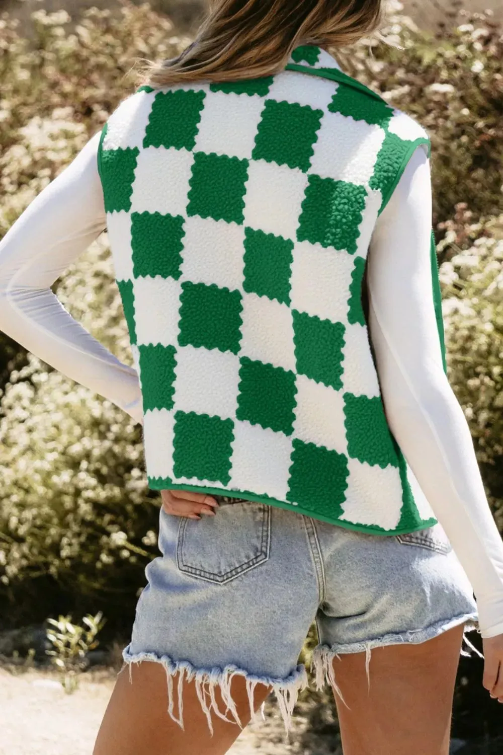 Checkerboard Fleece Sherpa Vest Coat sold by Charming Charlie product image thumbnail 2