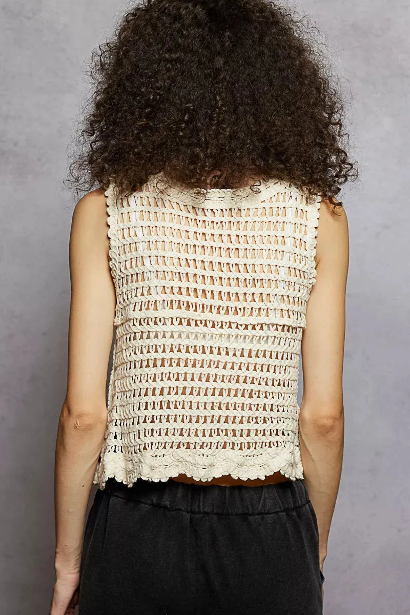 POL Floral Round Neck Cropped Crochet Sleeveless Top with Scalloped Edge sold by Charming Charlie product image thumbnail 4