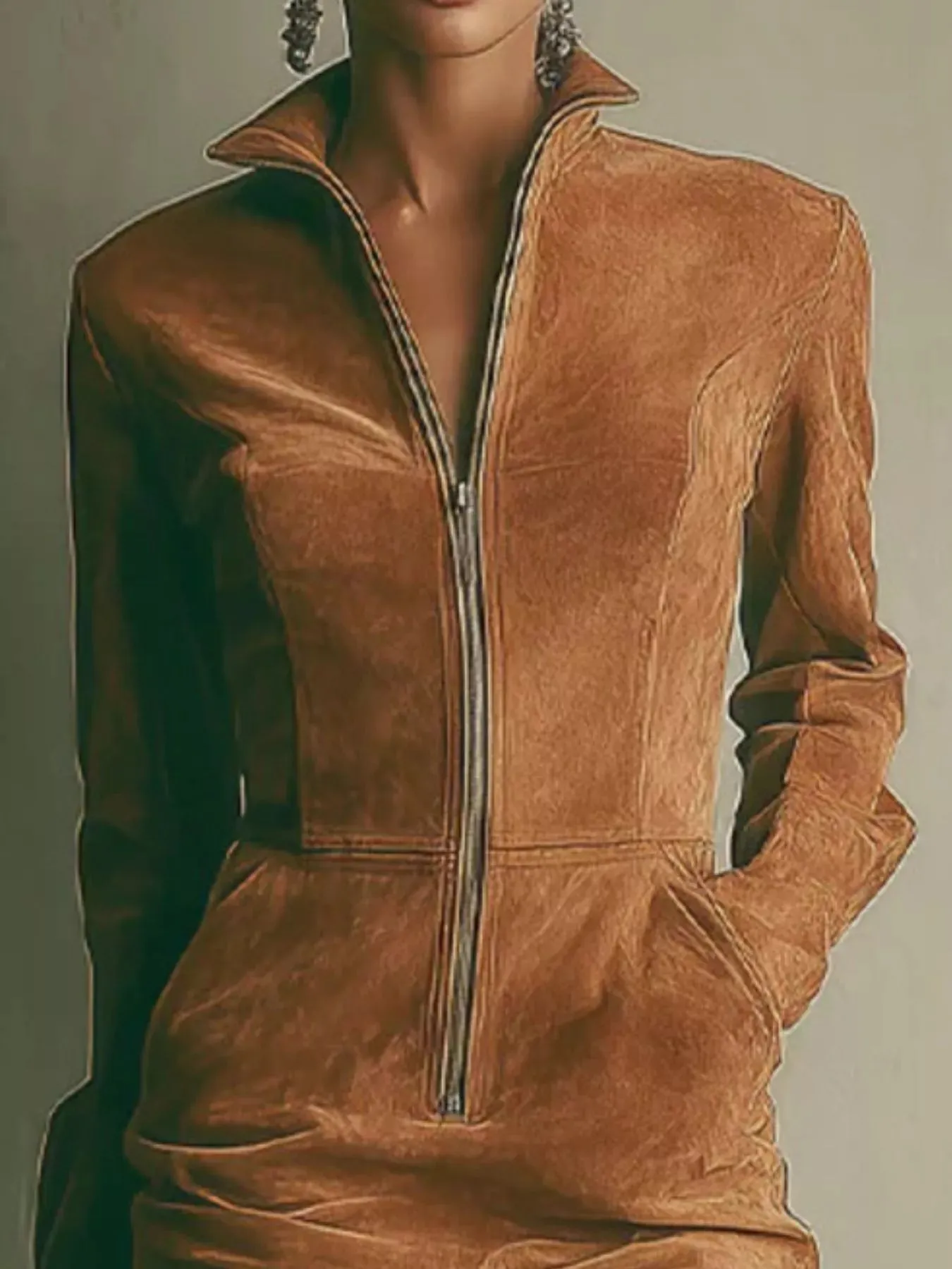 Full Size Zip-Up Long Sleeve Mini Dress Plus Size sold by Charming Charlie product image thumbnail 3