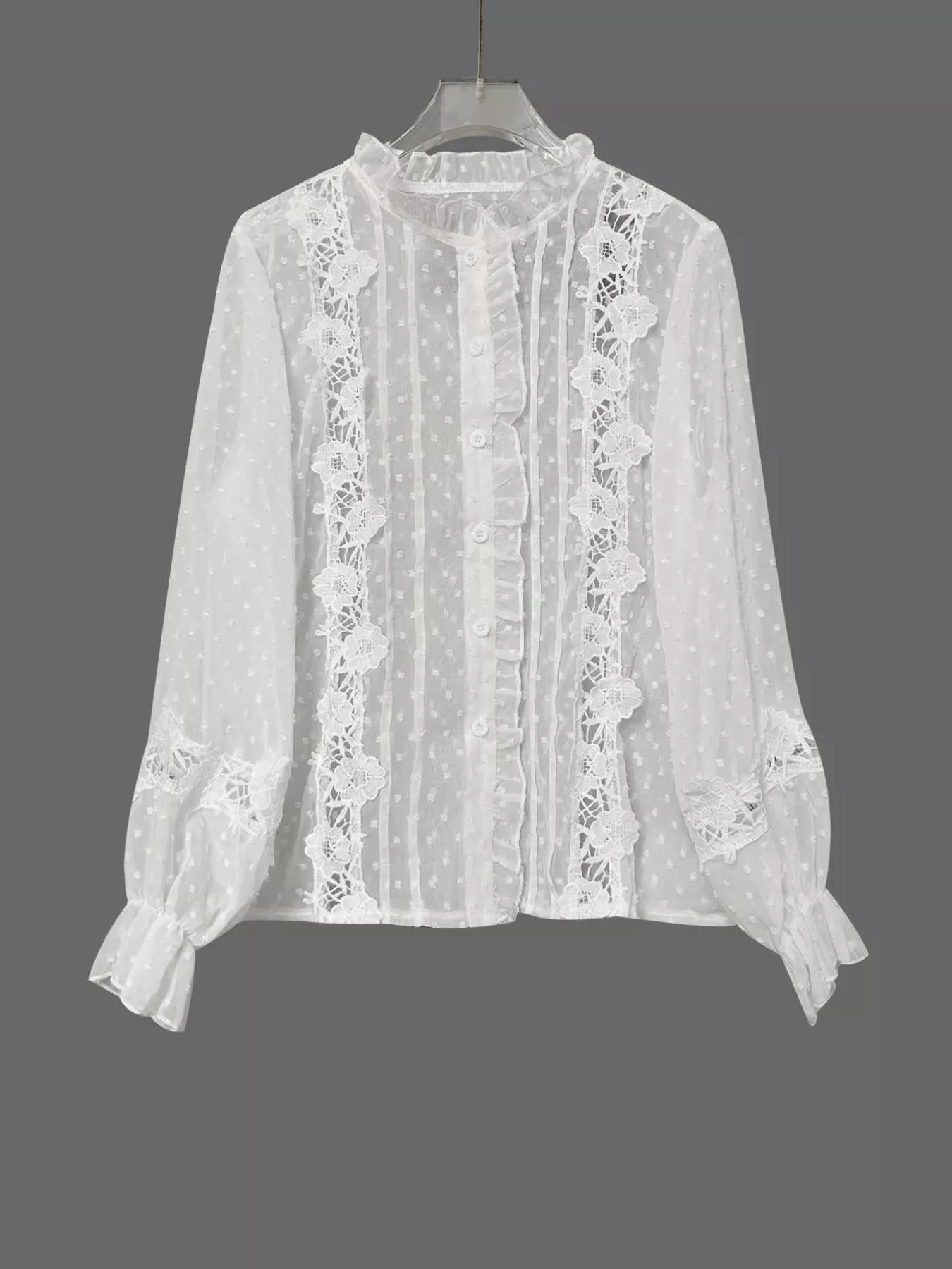 Lace Trimmed Swiss Dot Shirt sold by Charming Charlie product image thumbnail 3