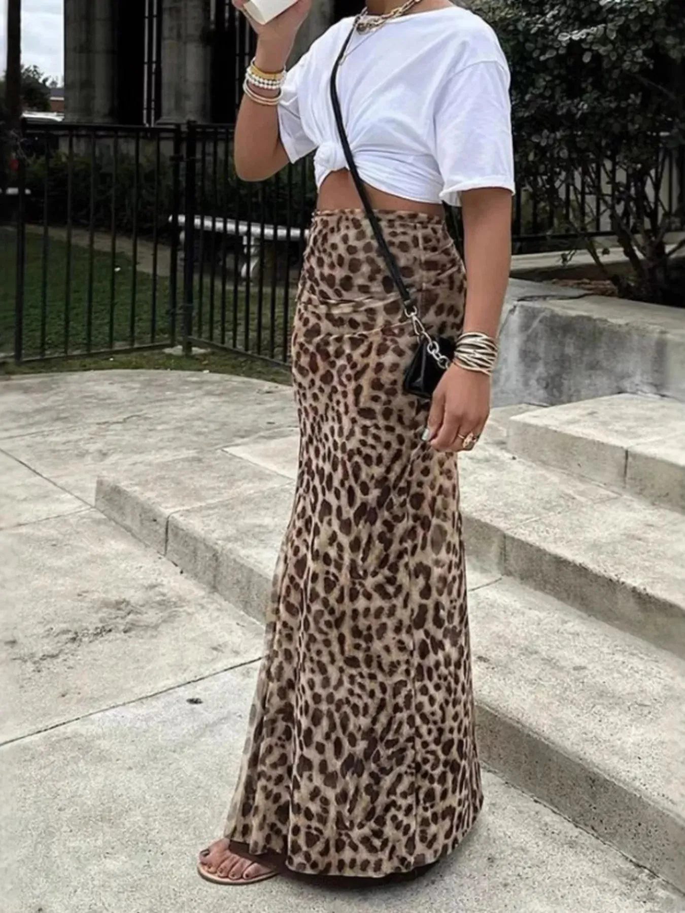 Leopard Print High-Waisted Maxi Skirt sold by Charming Charlie product image thumbnail 4