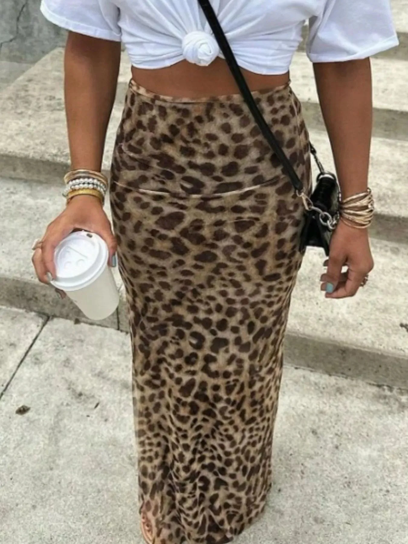 Leopard Print High-Waisted Maxi Skirt sold by Charming Charlie
