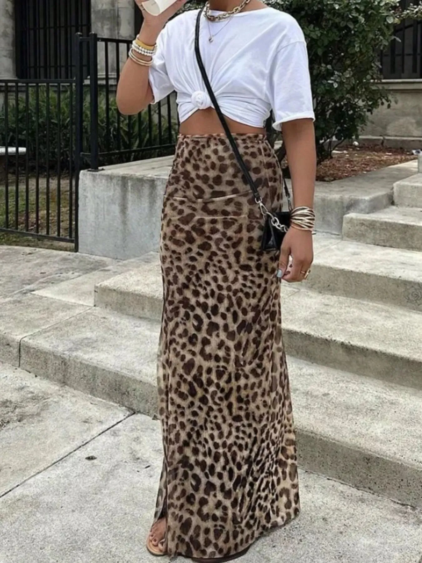Leopard Print High-Waisted Maxi Skirt sold by Charming Charlie product image thumbnail 3
