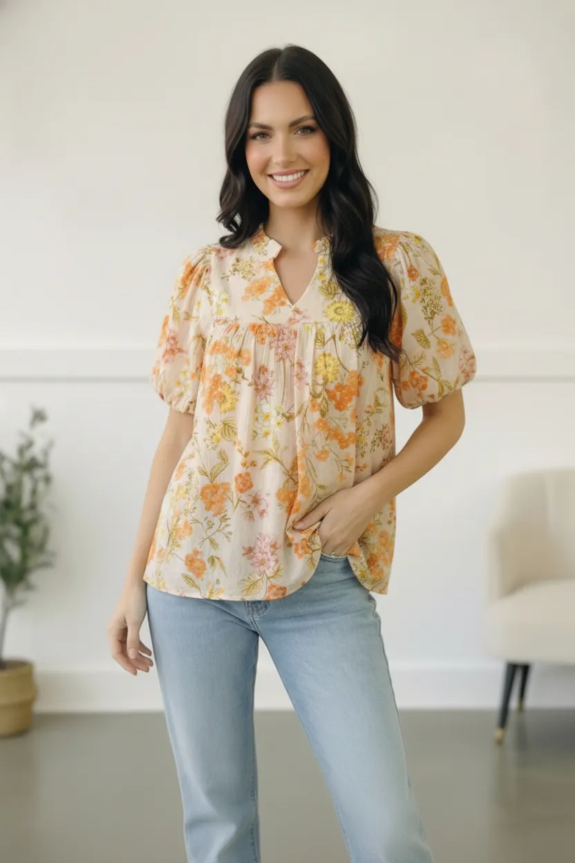 Sunlit Garden Notch Neck Blouse sold by Charming Charlie product image thumbnail 3
