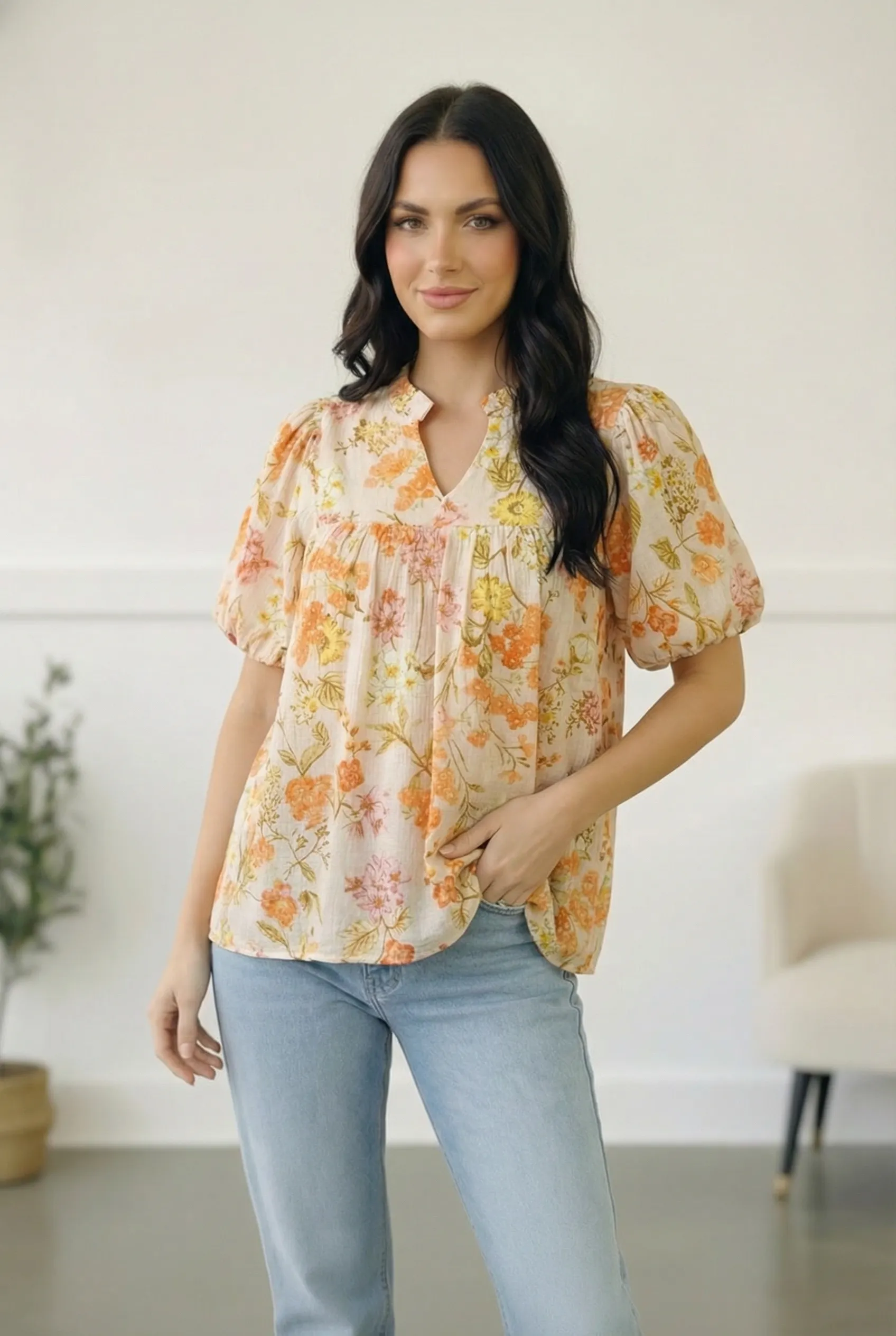 Sunlit Garden Notch Neck Blouse sold by Charming Charlie product image thumbnail 2