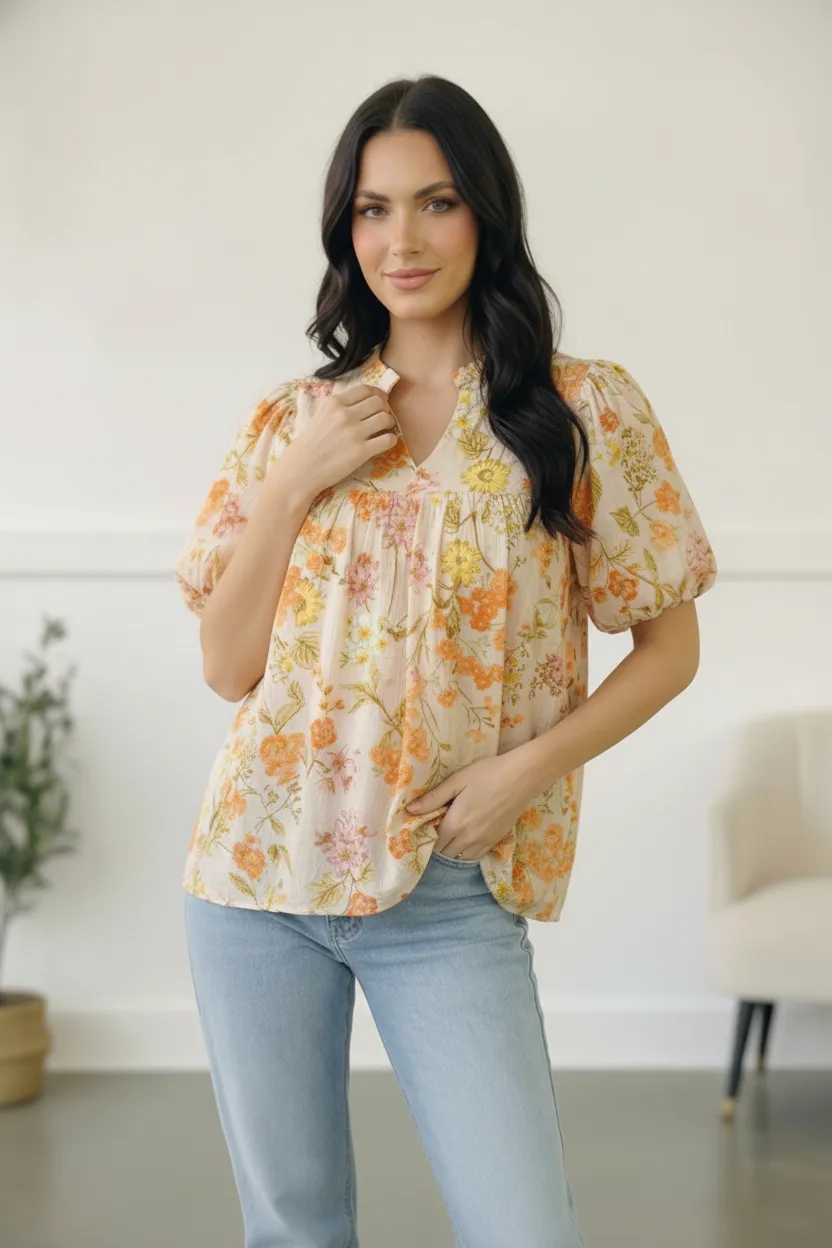 Sunlit Garden Notch Neck Blouse sold by Charming Charlie product image thumbnail 5