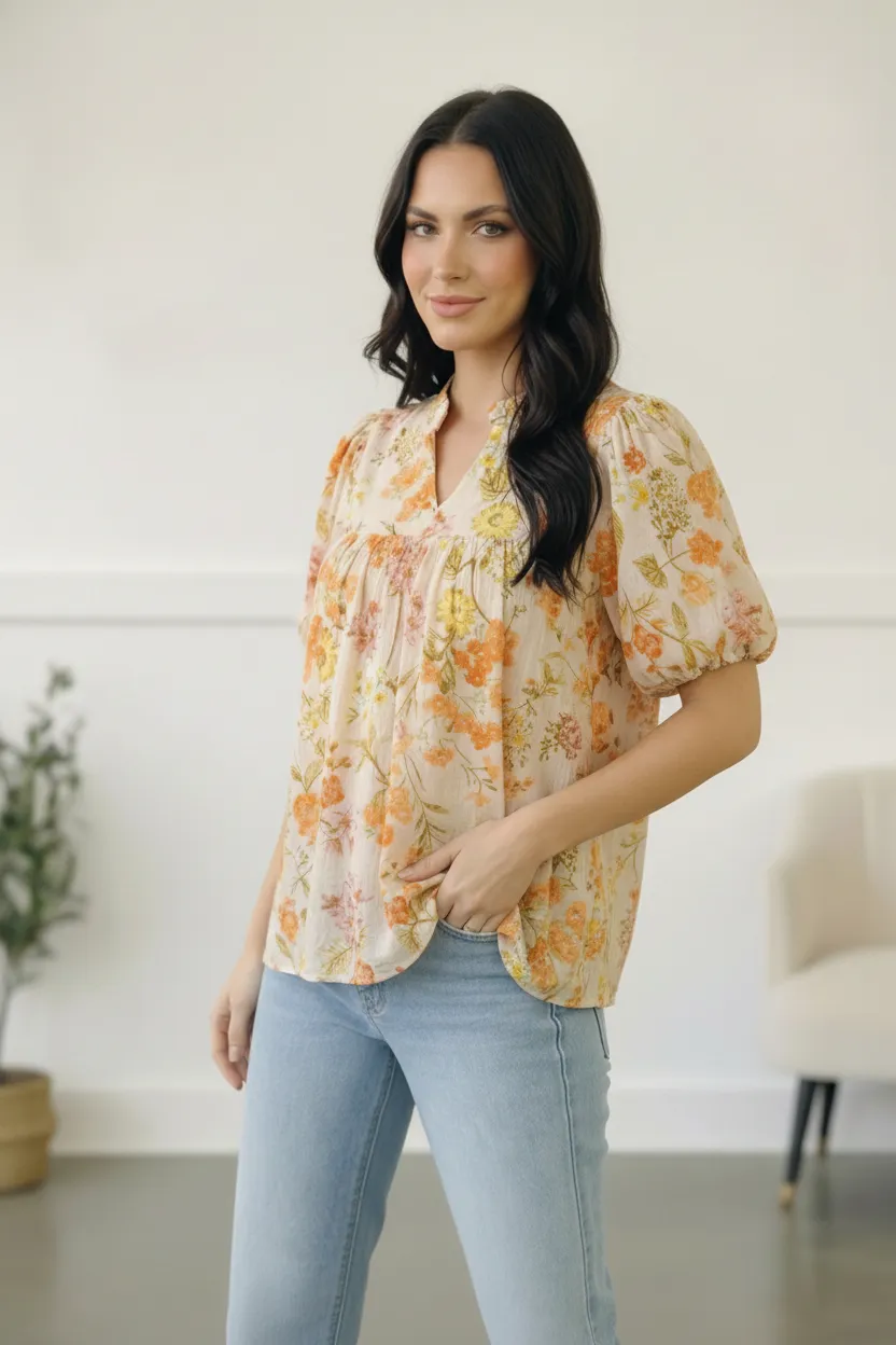 Sunlit Garden Notch Neck Blouse sold by Charming Charlie product image thumbnail 4
