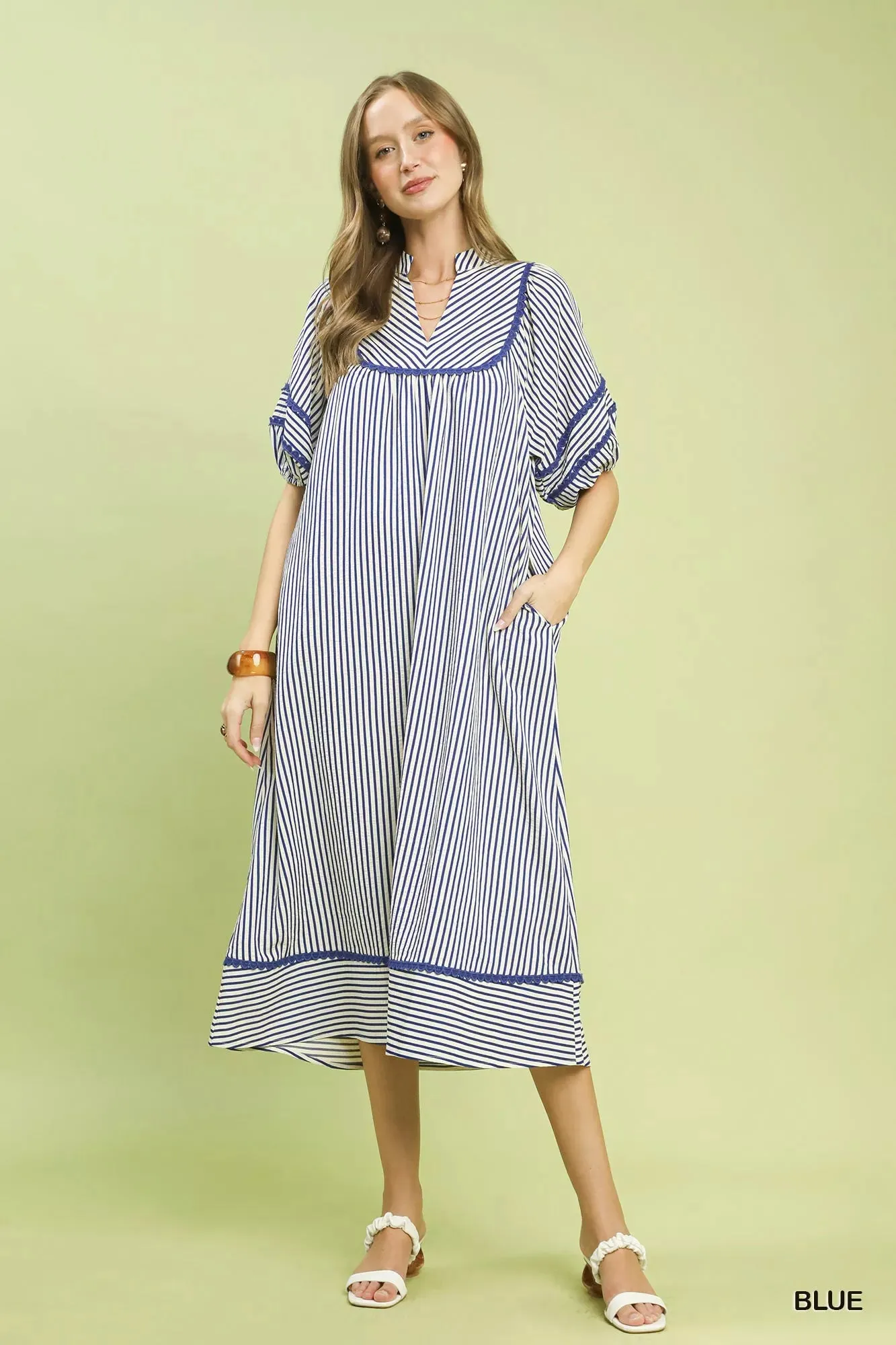Umgee Striped Puff Sleeve Midi Dress sold by Charming Charlie product image thumbnail 2
