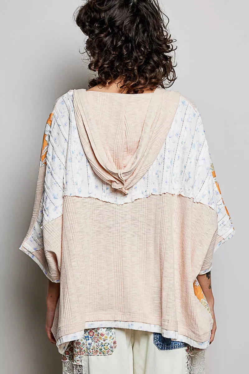 POL Floral Star Patch Hooded Blouse with Lace Contrast Detail sold by Charming Charlie product image thumbnail 4