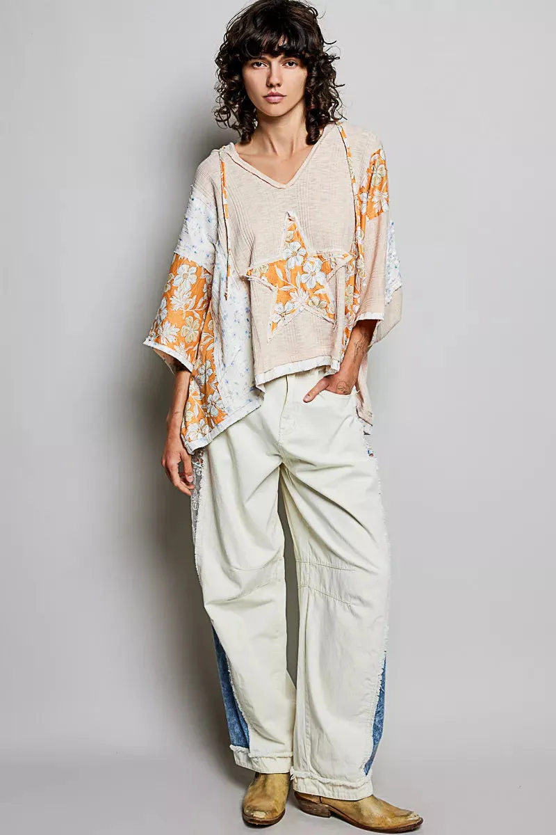 POL Floral Star Patch Hooded Blouse with Lace Contrast Detail sold by Charming Charlie product image thumbnail 5