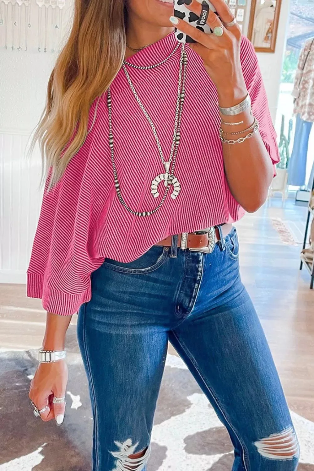 Ribbed Knit Off-Shoulder Blouse sold by Charming Charlie product image thumbnail 3