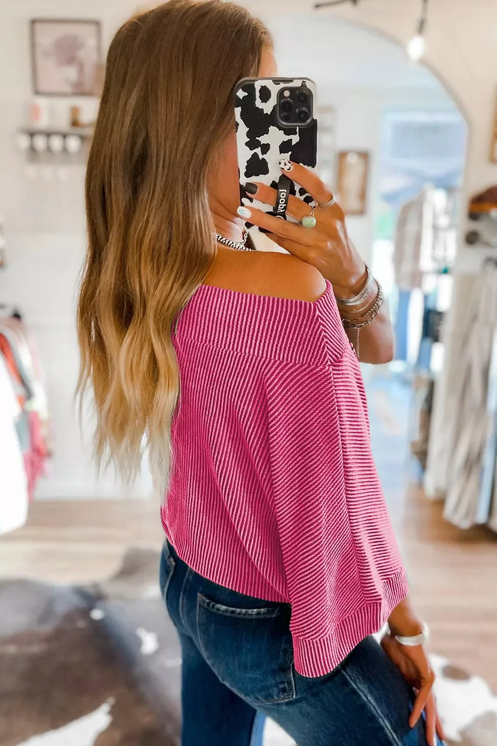 Ribbed Knit Off-Shoulder Blouse sold by Charming Charlie product image thumbnail 2