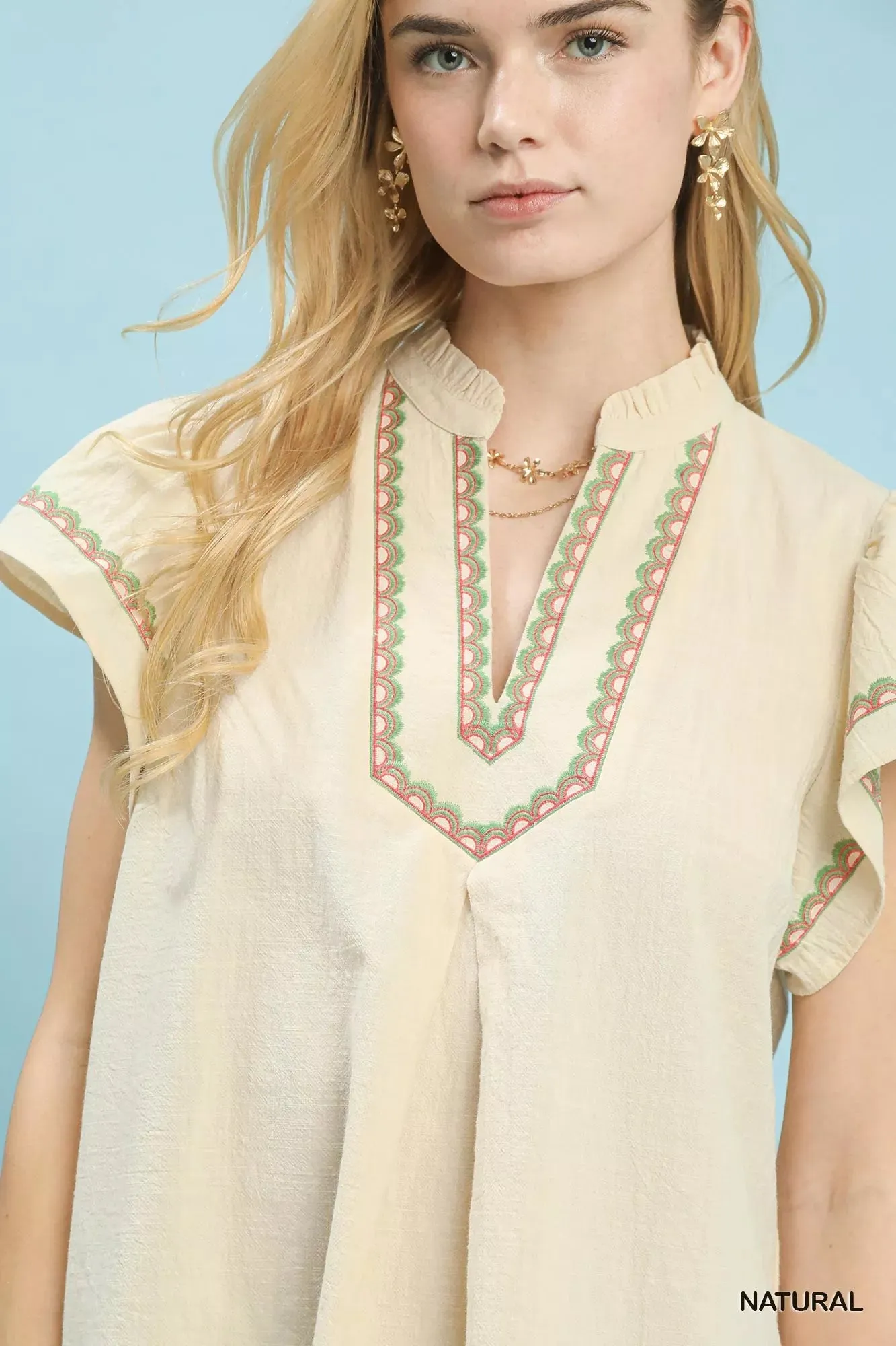Umgee Embroidered Flutter Sleeve Blouse sold by Charming Charlie product image thumbnail 4