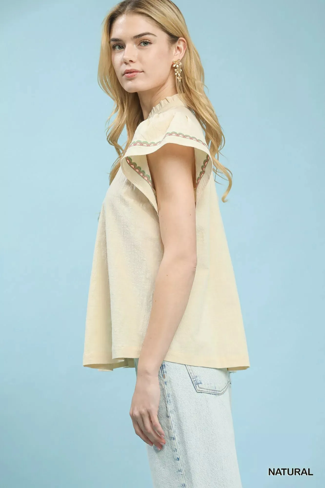 Umgee Embroidered Flutter Sleeve Blouse sold by Charming Charlie product image thumbnail 2