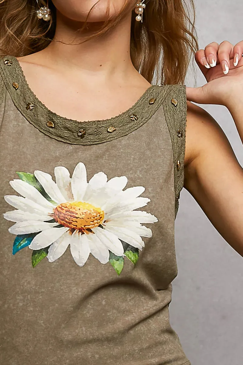 POL Washed Floral Stud Round Neck Slim Tank sold by Charming Charlie product image thumbnail 5