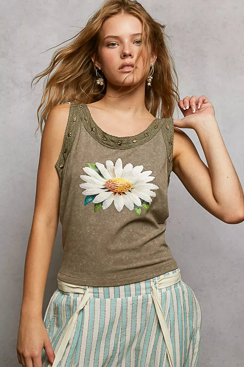 POL Washed Floral Stud Round Neck Slim Tank sold by Charming Charlie product image thumbnail 2