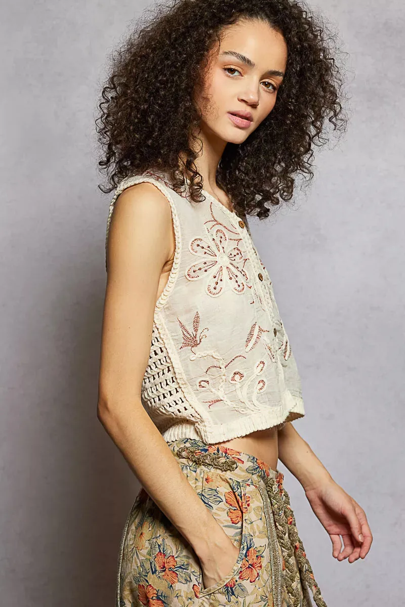 POL Floral Embroidered Cropped Crochet Vest sold by Charming Charlie product image thumbnail 3