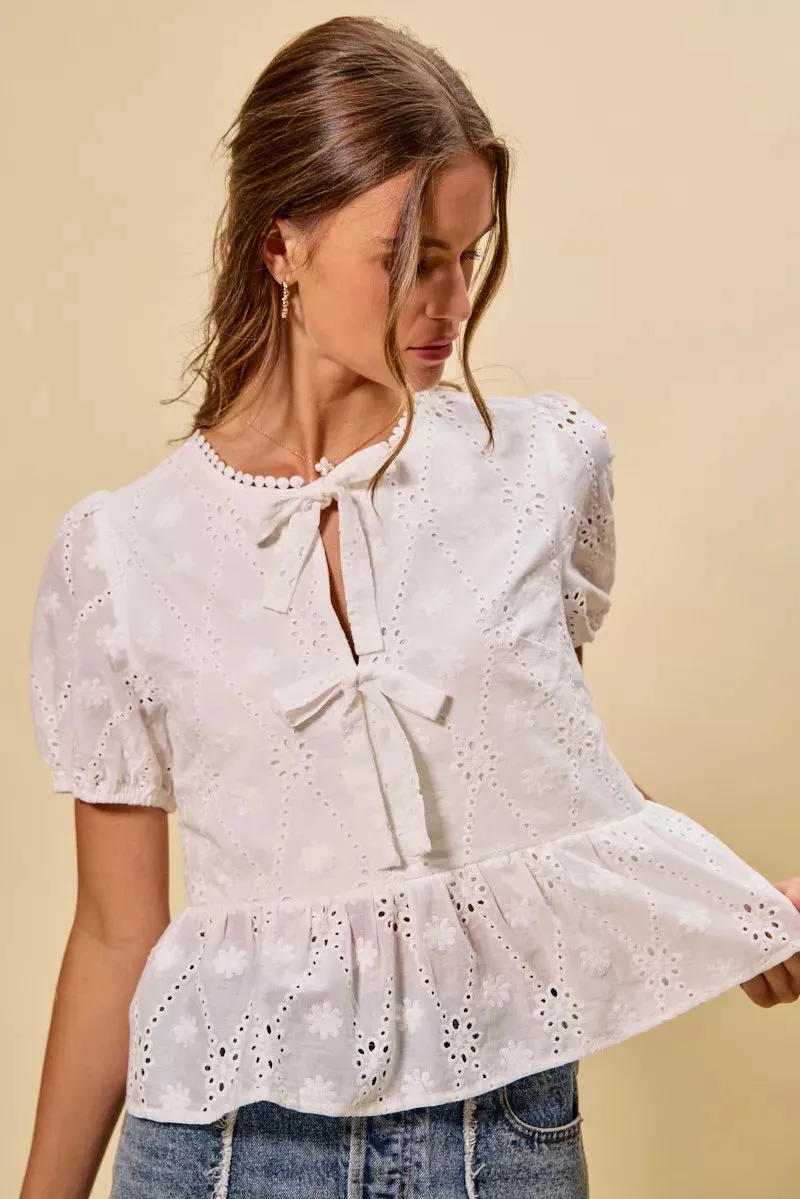 SO ME Cotton Eyelet Front Tie Short Sleeves Blouse sold by Charming Charlie product image thumbnail 5