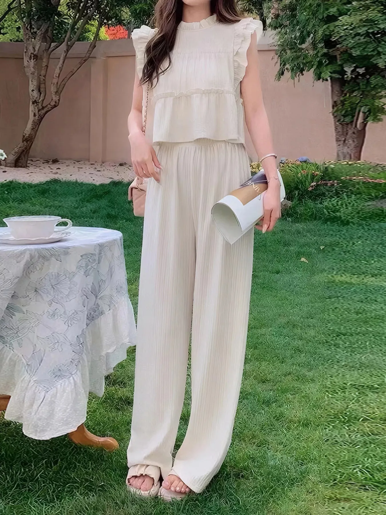 Ruffled Sleeveless Top and Wide Leg Pants Set sold by Charming Charlie product image thumbnail 2