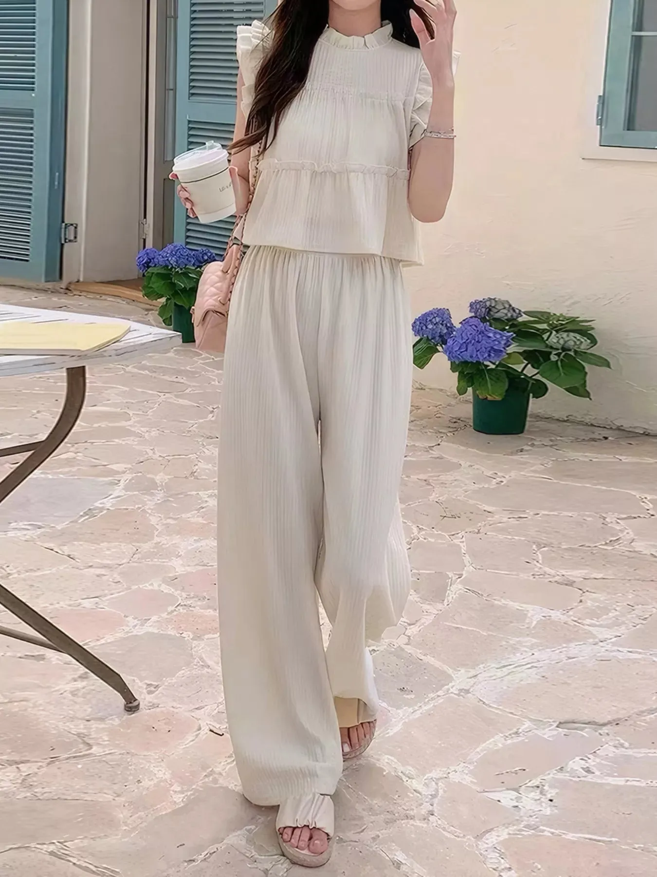 Ruffled Sleeveless Top and Wide Leg Pants Set sold by Charming Charlie product image thumbnail 3