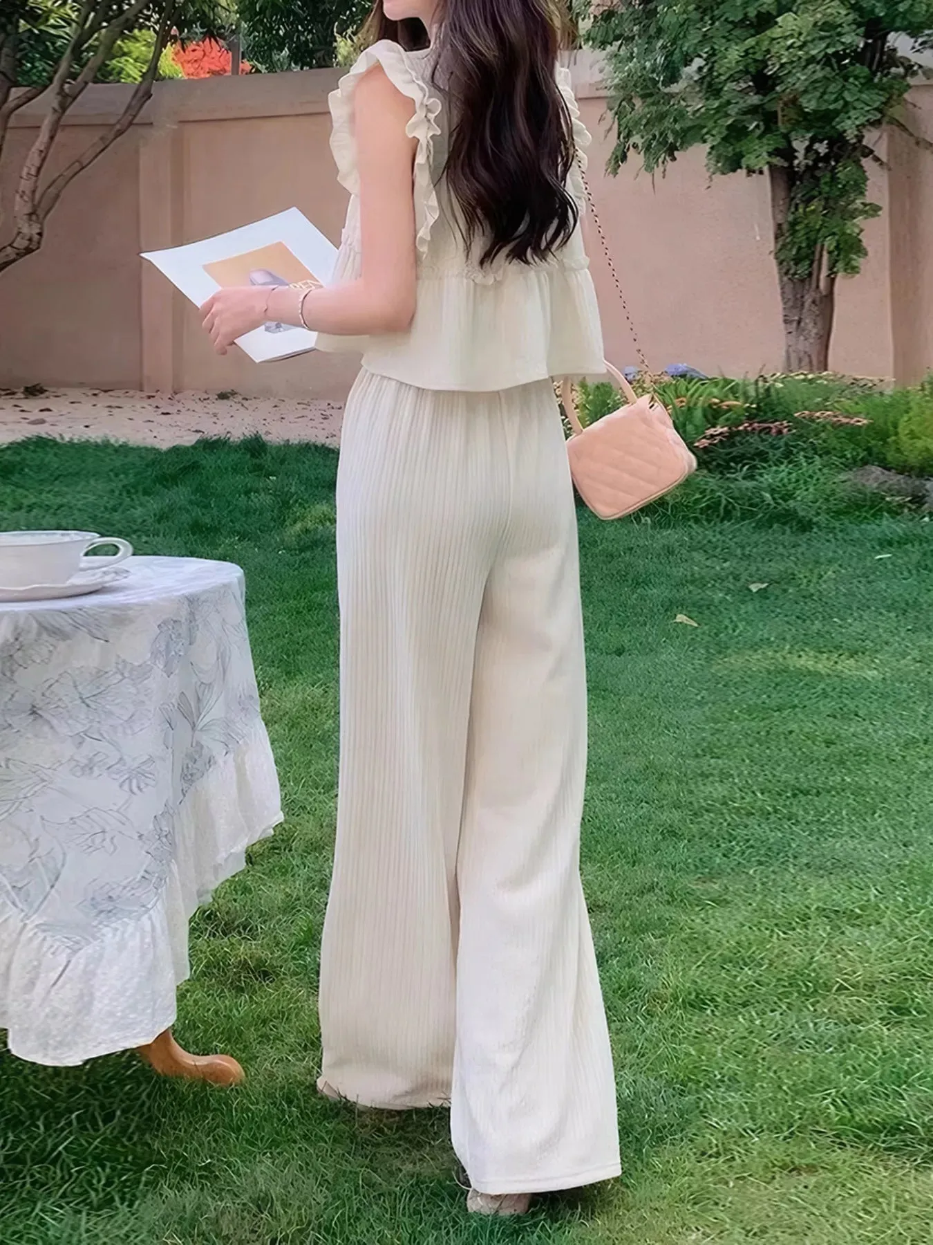 Ruffled Sleeveless Top and Wide Leg Pants Set sold by Charming Charlie product image thumbnail 4