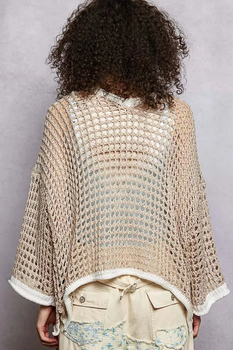 POL Open Front Openwork Cardigan with Contrast Trim sold by Charming Charlie product image thumbnail 4