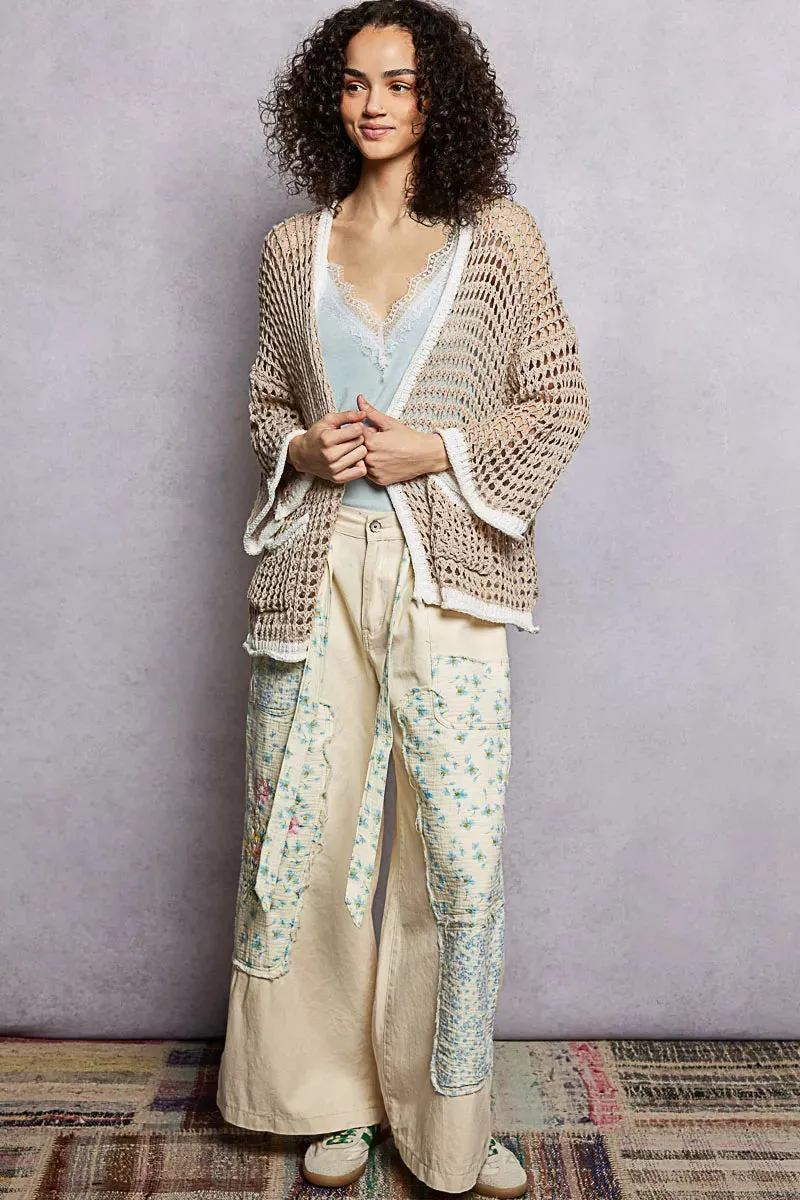 POL Open Front Openwork Cardigan with Contrast Trim sold by Charming Charlie product image thumbnail 5