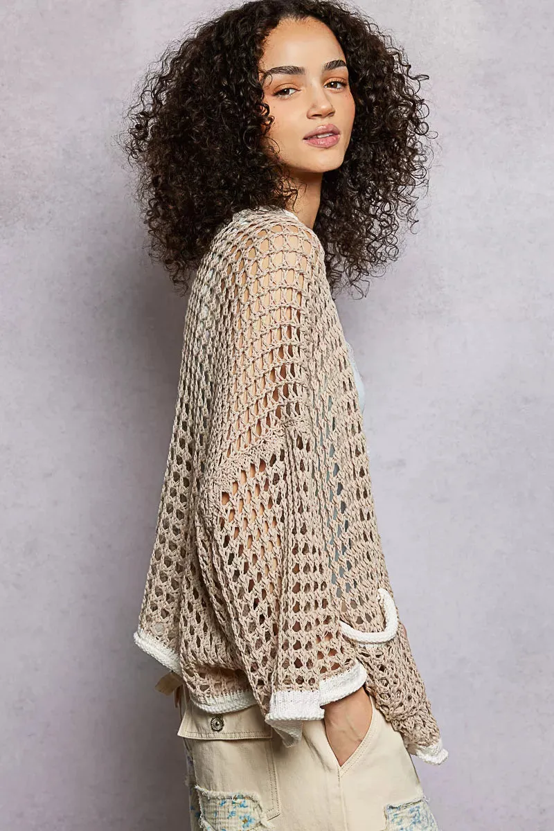 POL Open Front Openwork Cardigan with Contrast Trim sold by Charming Charlie product image thumbnail 3