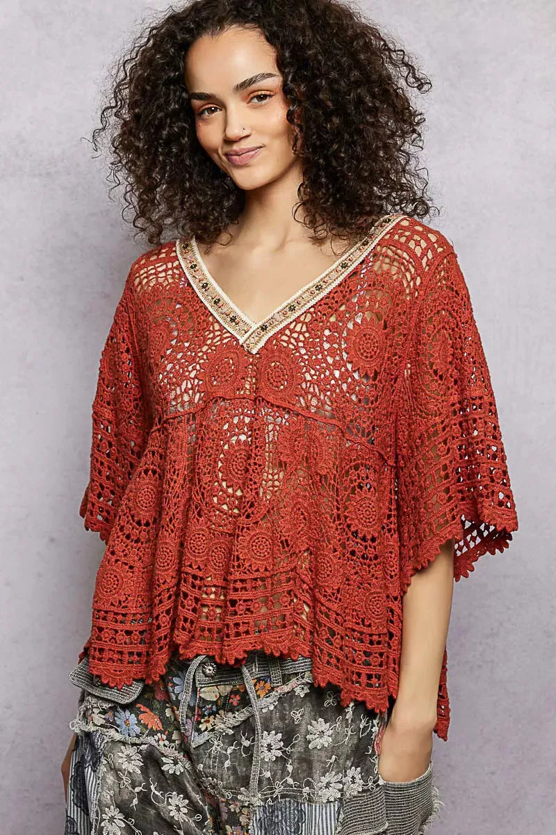 POL V-Neck Crochet Top with Scalloped Hem sold by Charming Charlie product image thumbnail 2