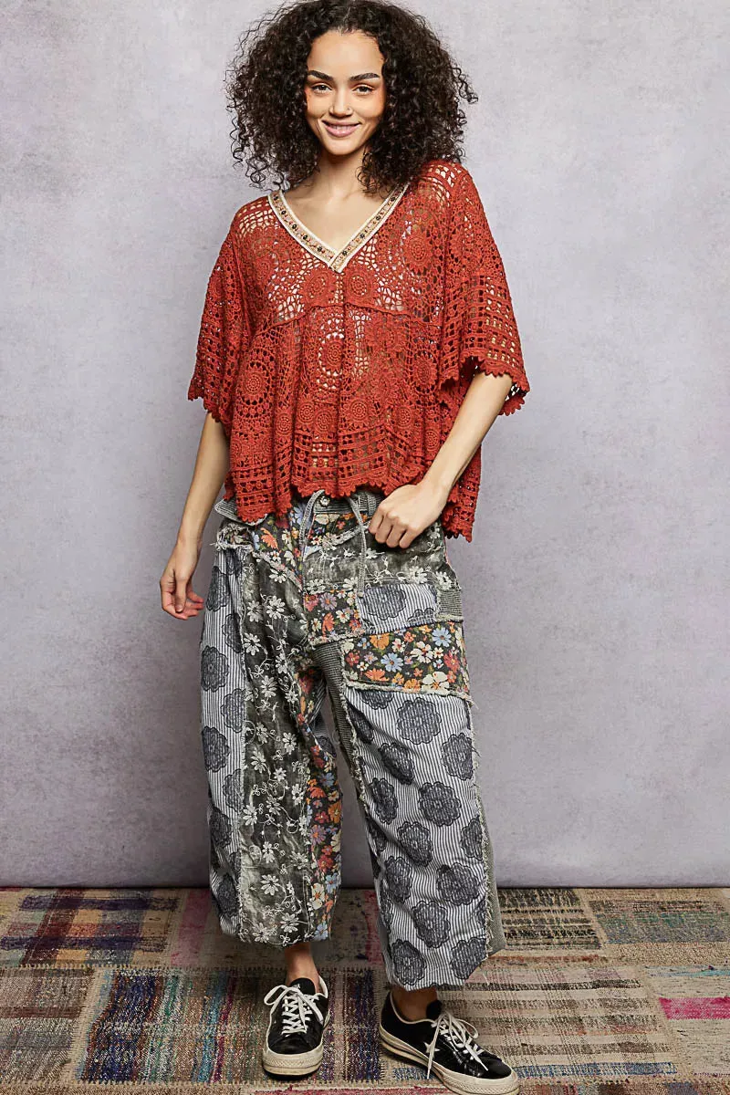 POL V-Neck Crochet Top with Scalloped Hem sold by Charming Charlie product image thumbnail 4