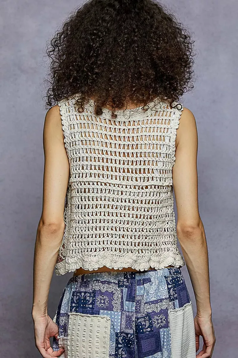 POL Floral Round Neck Cropped Crochet Sleeveless Top with Scalloped Edge sold by Charming Charlie product image thumbnail 4