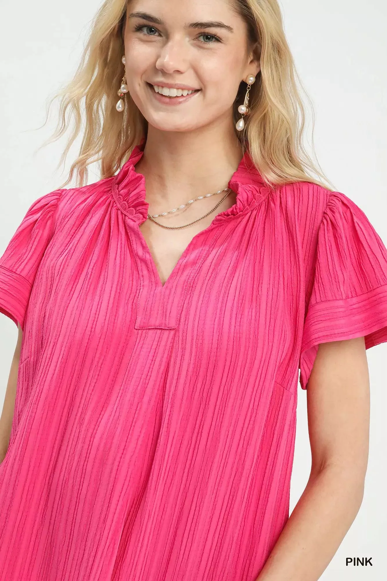 Umgee Texture Flutter Sleeve Notched Blouse sold by Charming Charlie product image thumbnail 5