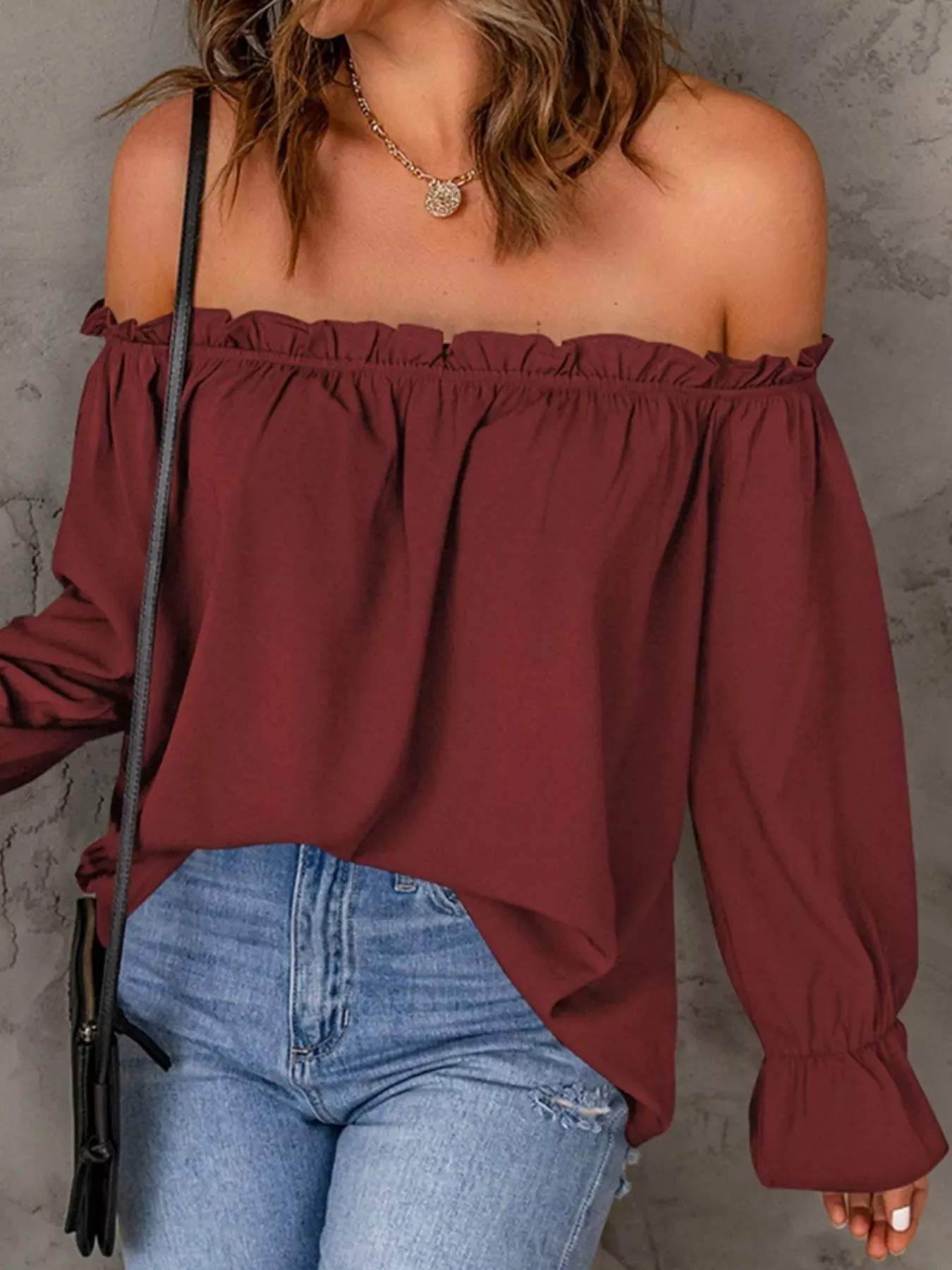 Full Size Off-Shoulder Ruffle Long Sleeve Blouse Plus Size sold by Charming Charlie product image thumbnail 4