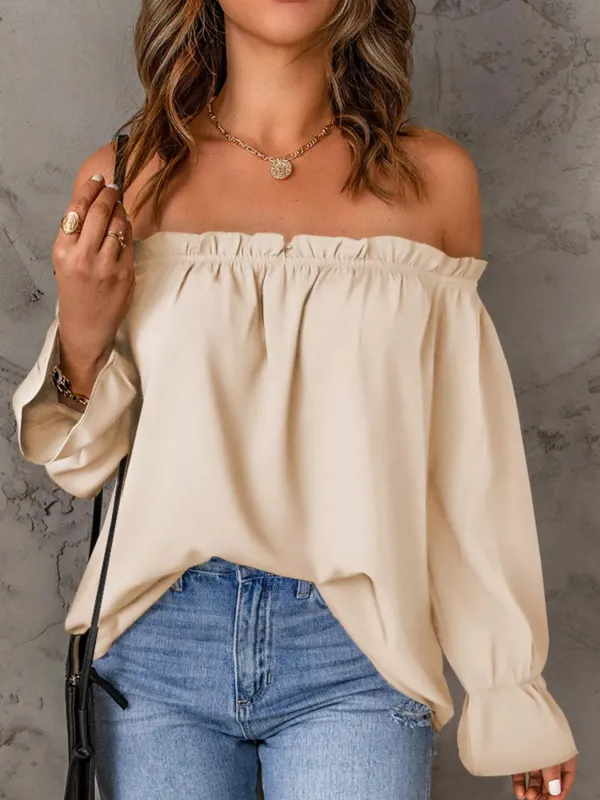 Full Size Off-Shoulder Ruffle Long Sleeve Blouse Plus Size sold by Charming Charlie