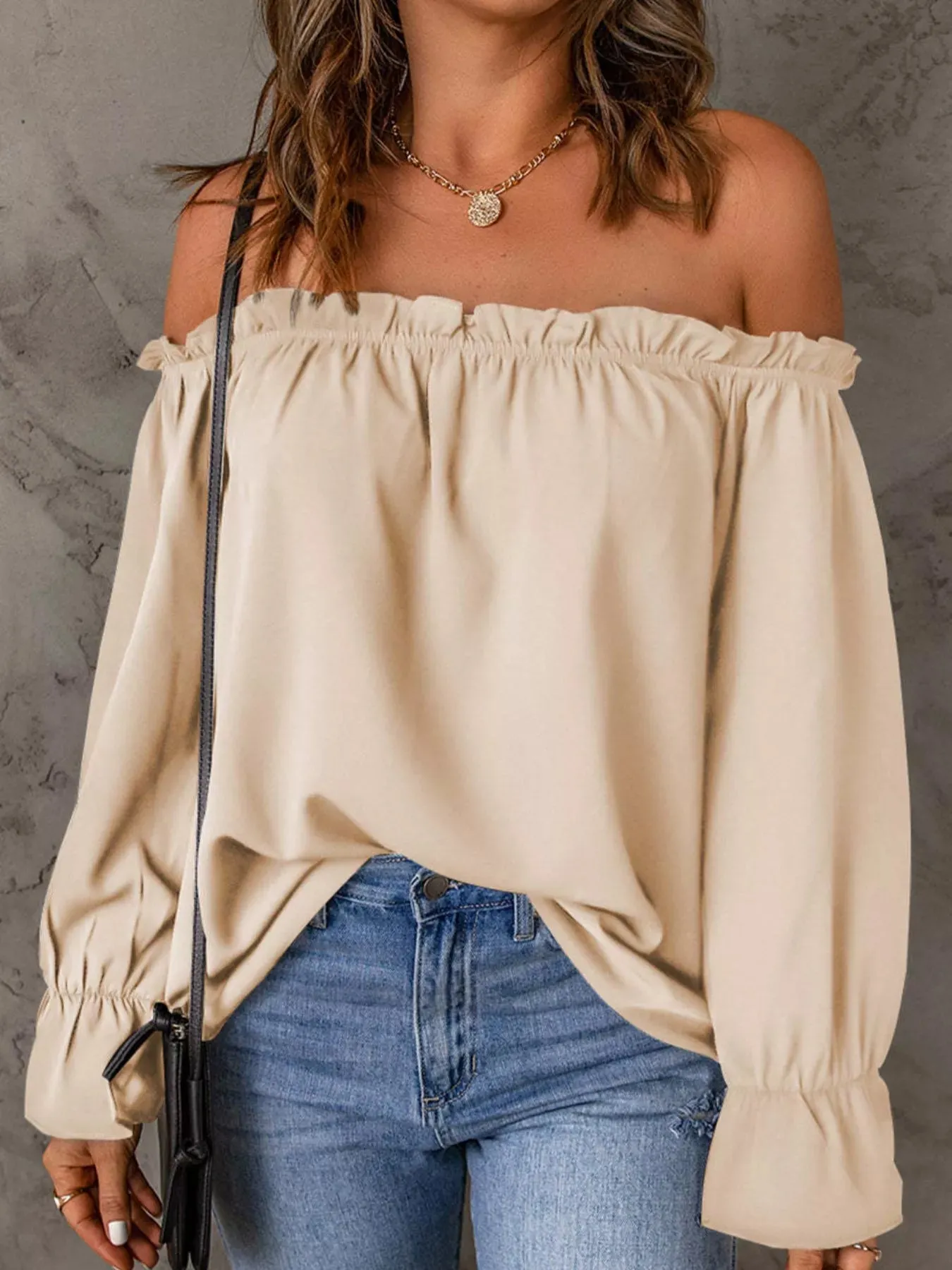 Full Size Off-Shoulder Ruffle Long Sleeve Blouse Plus Size sold by Charming Charlie product image thumbnail 2