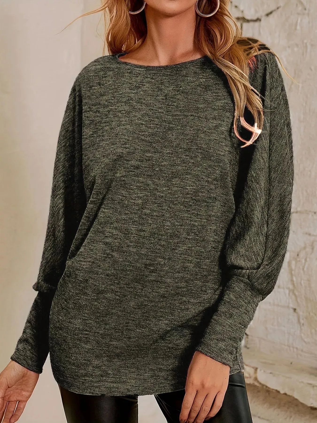 Round Neck Long Sleeve Relaxed Fit T-Shirt sold by Charming Charlie
