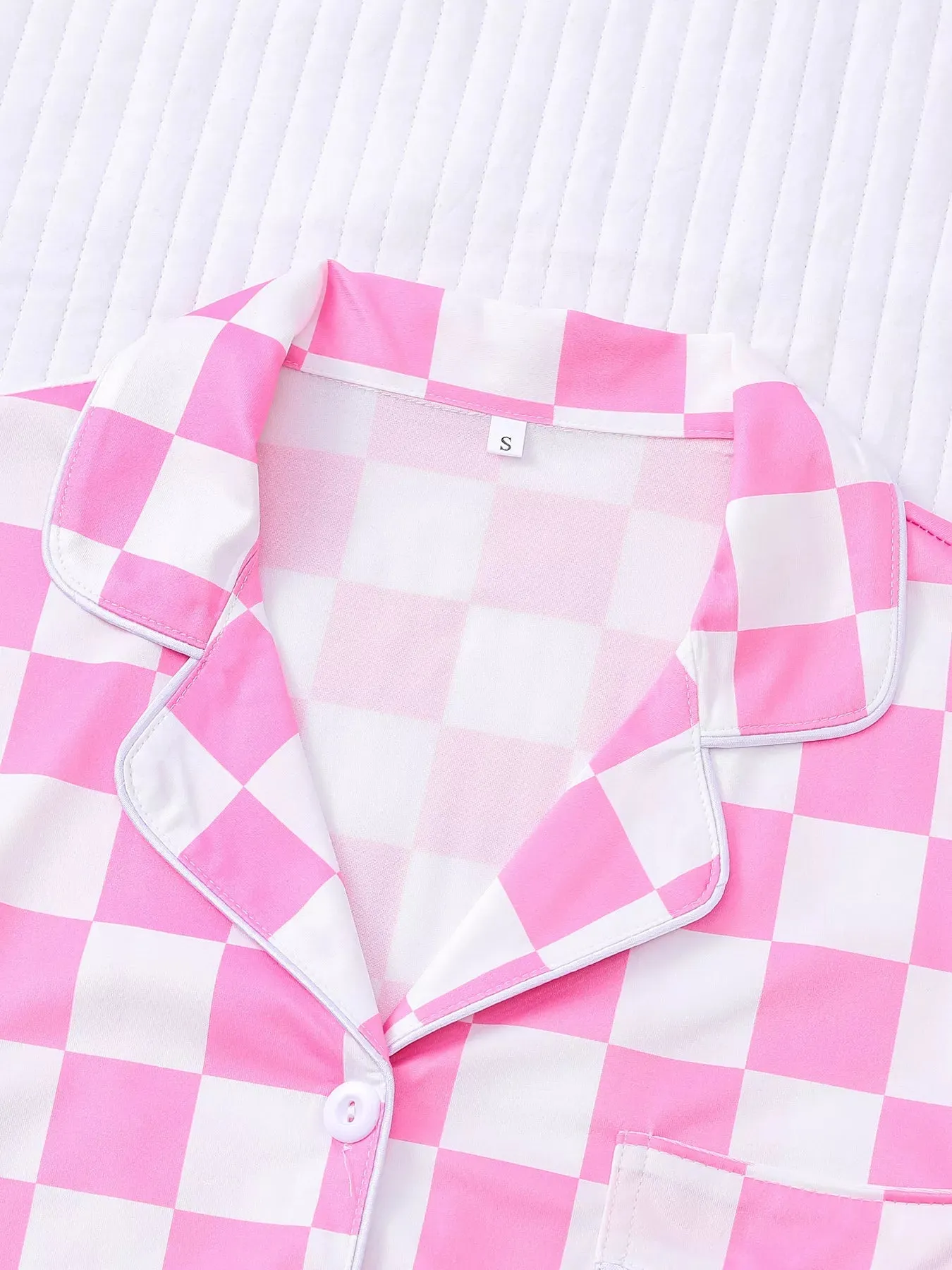 Checkered Print Button Up Top and Shorts Lounge Set sold by Charming Charlie product image thumbnail 2