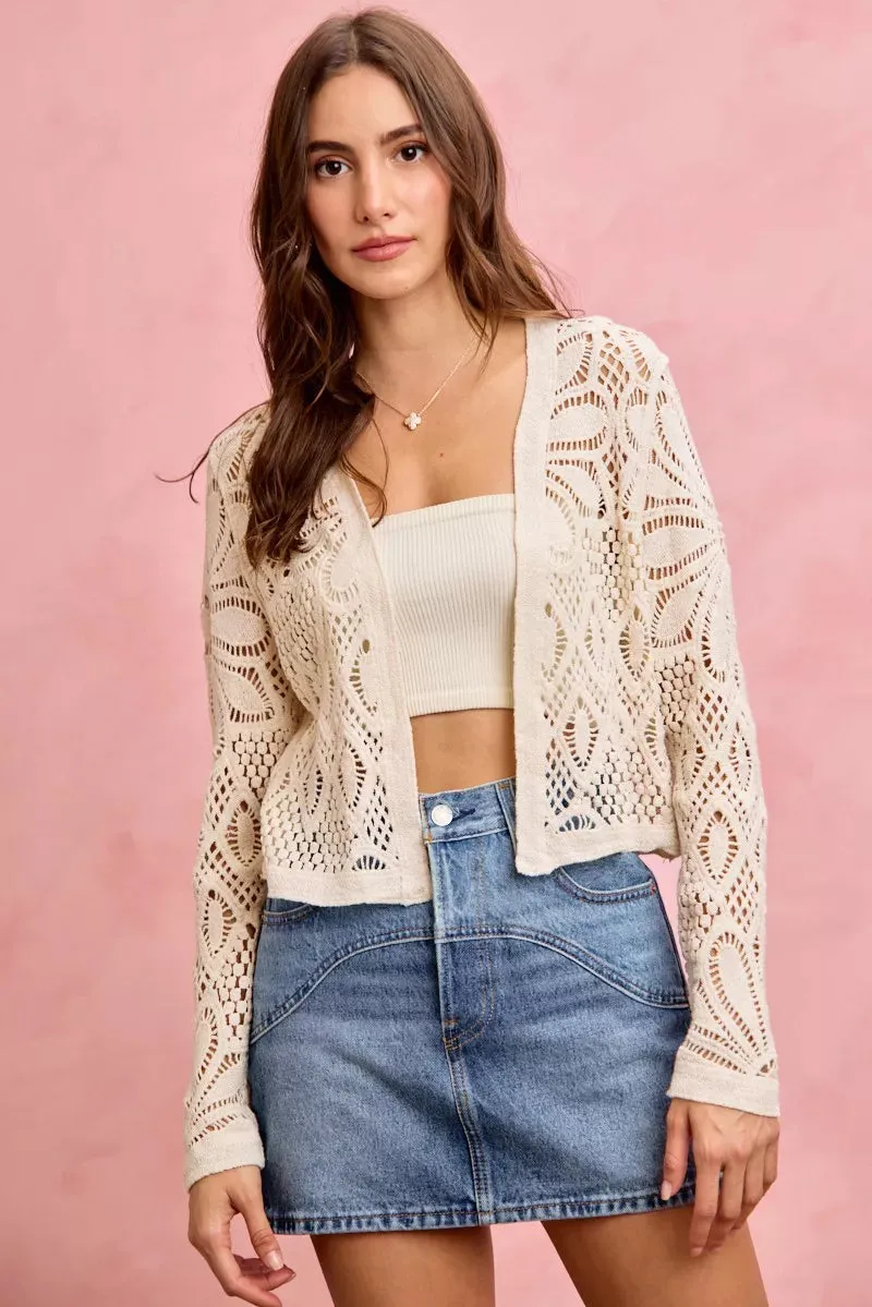 SO ME Crochet Knit Long Sleeves Cardigan Sweater sold by Charming Charlie product image thumbnail 5