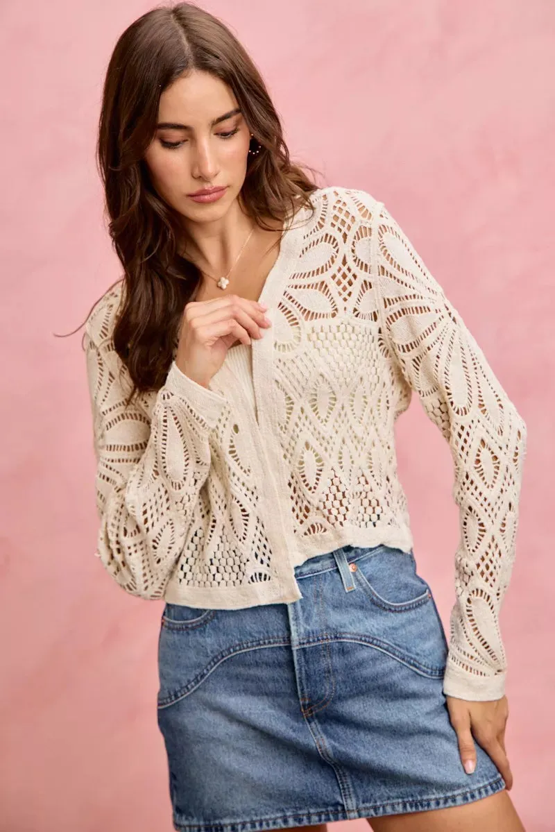 SO ME Crochet Knit Long Sleeves Cardigan Sweater sold by Charming Charlie product image thumbnail 2
