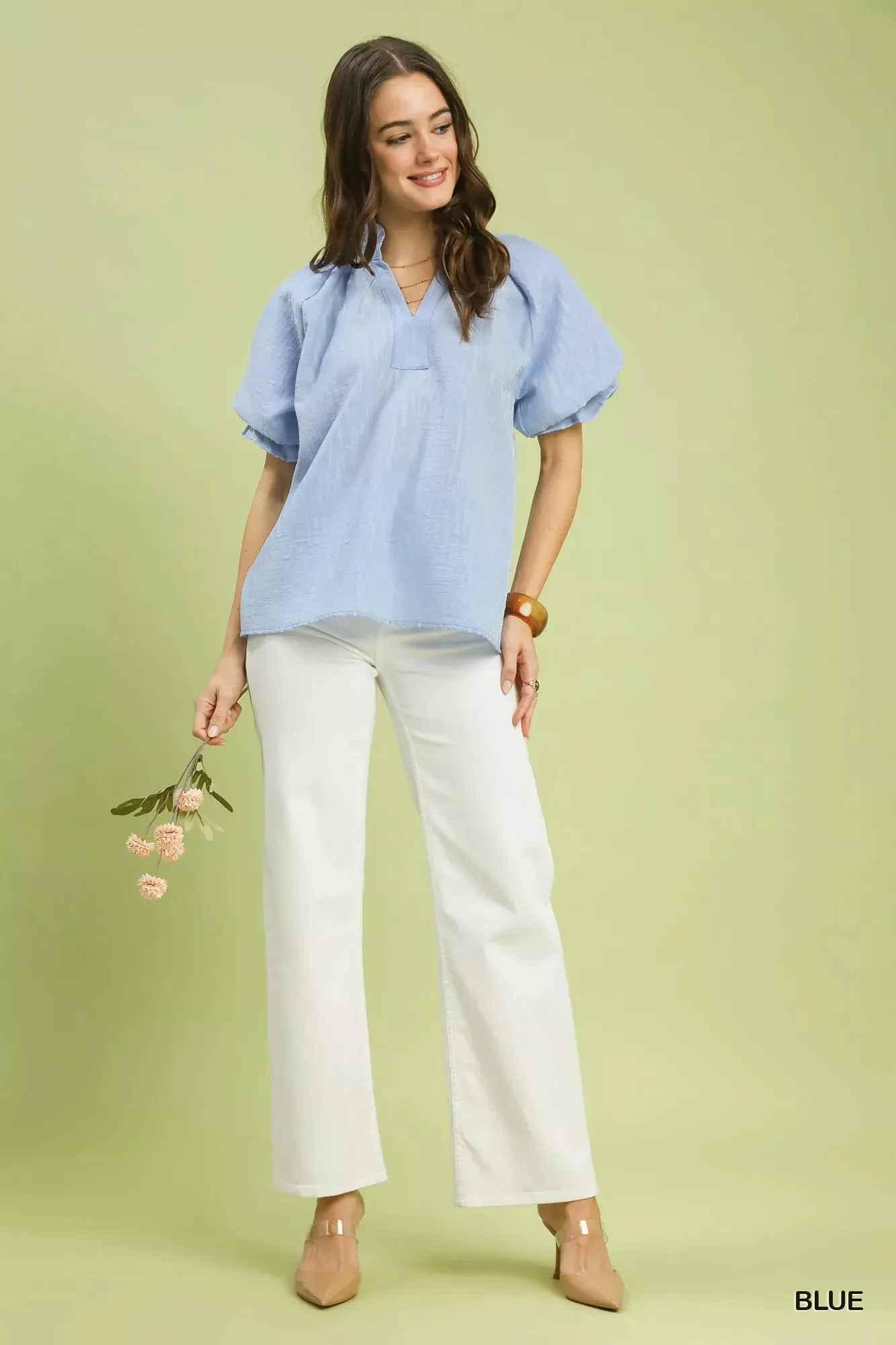 Umgee Textured Puff Sleeve Split Neck Top sold by Charming Charlie product image thumbnail 5