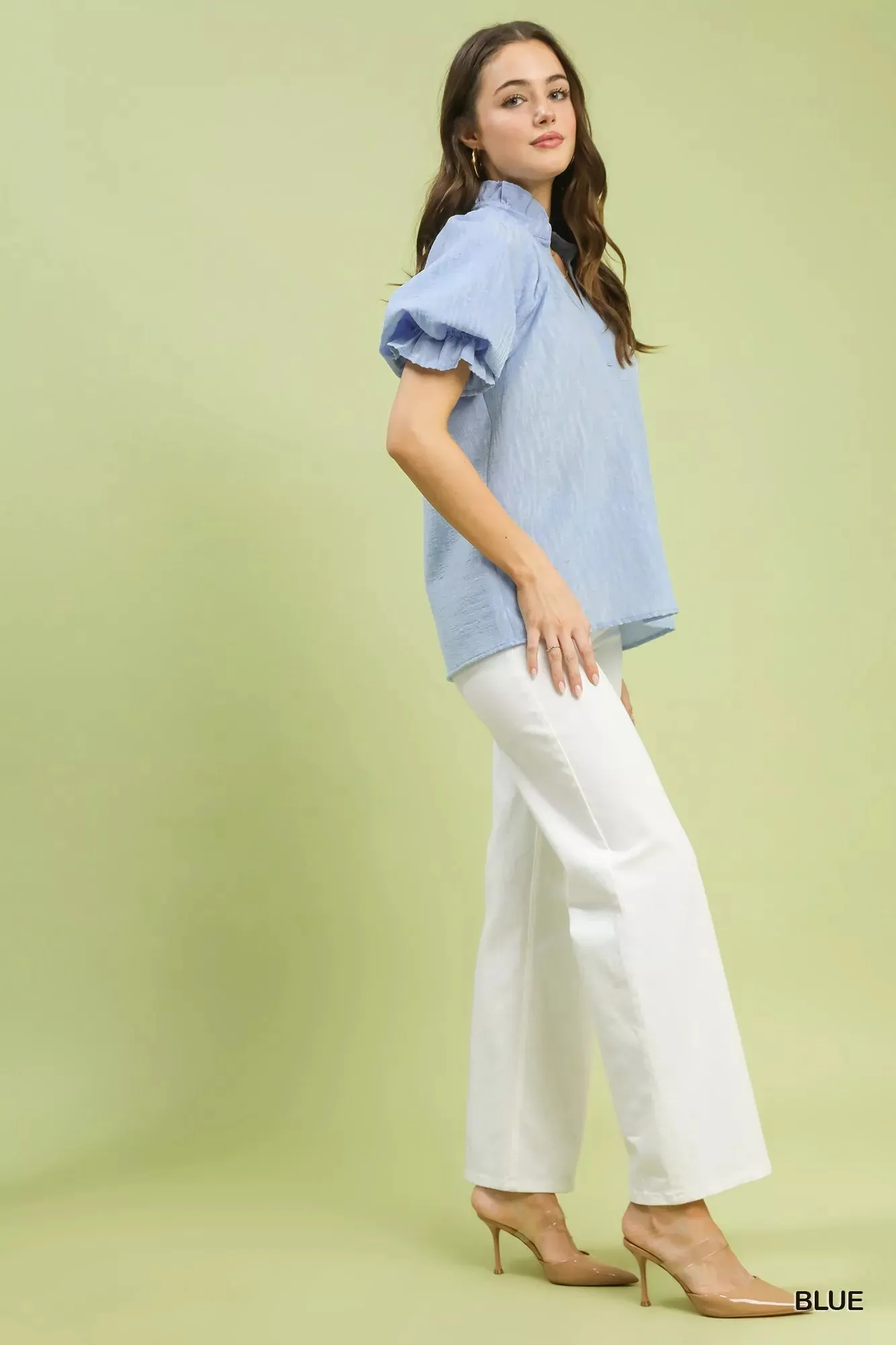 Umgee Textured Puff Sleeve Split Neck Top sold by Charming Charlie product image thumbnail 2