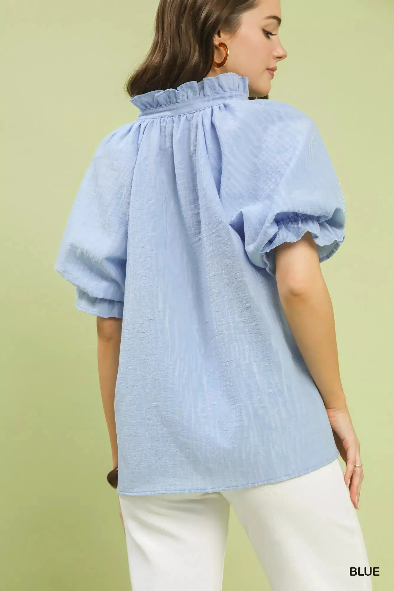 Umgee Textured Puff Sleeve Split Neck Top sold by Charming Charlie product image thumbnail 3