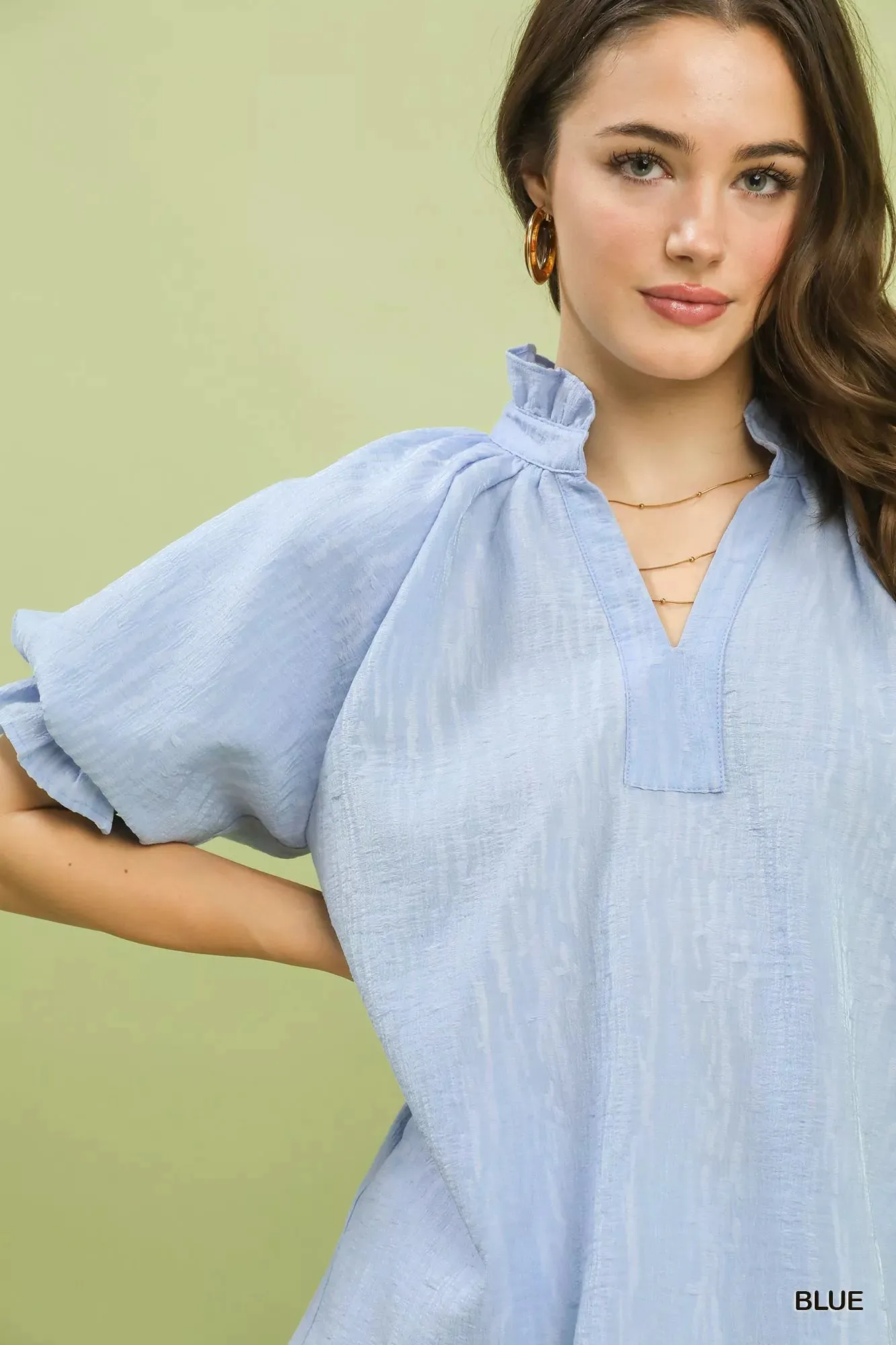 Umgee Textured Puff Sleeve Split Neck Top sold by Charming Charlie product image thumbnail 4