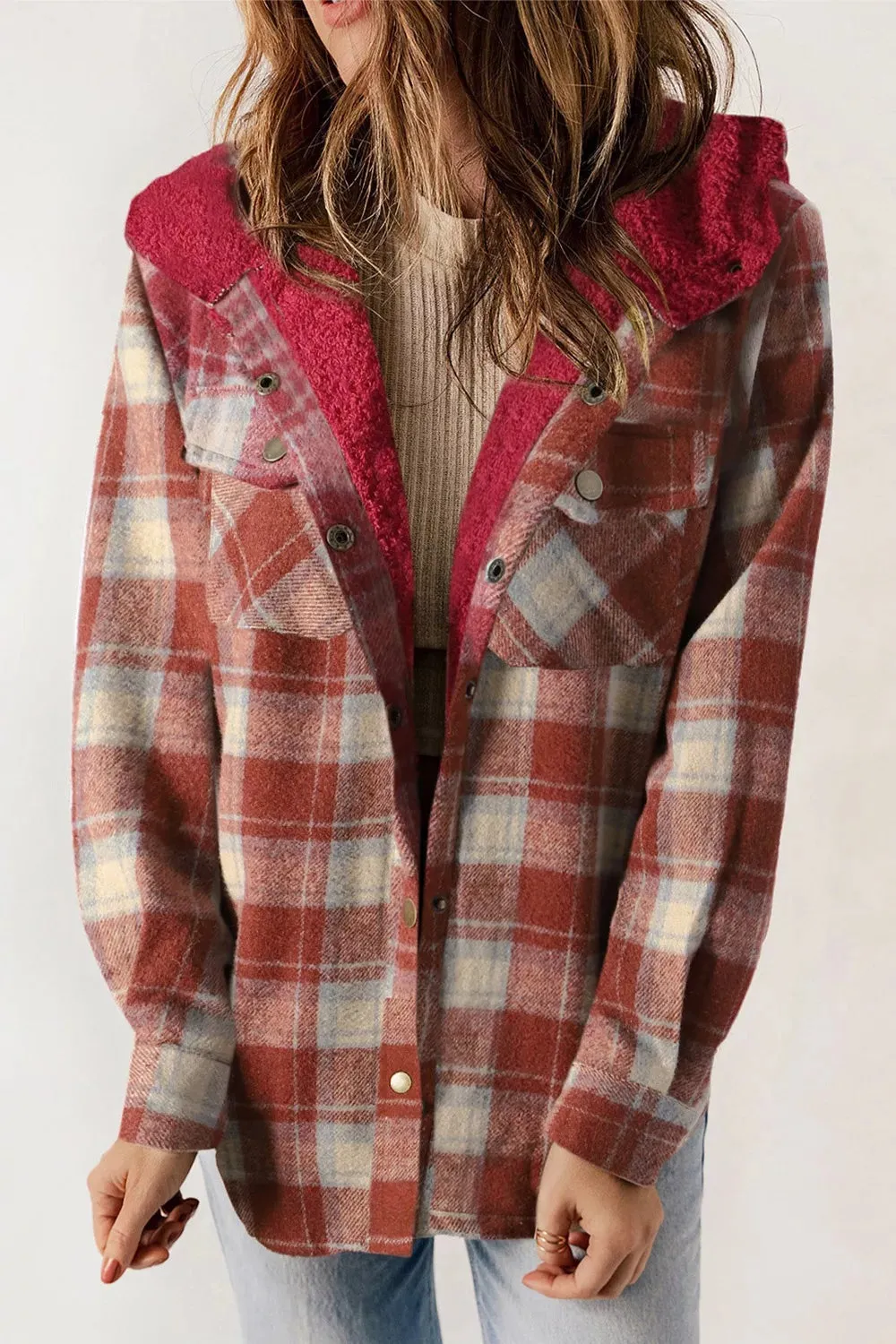 Fleece Lined Plaid Hooded Jacket sold by Charming Charlie