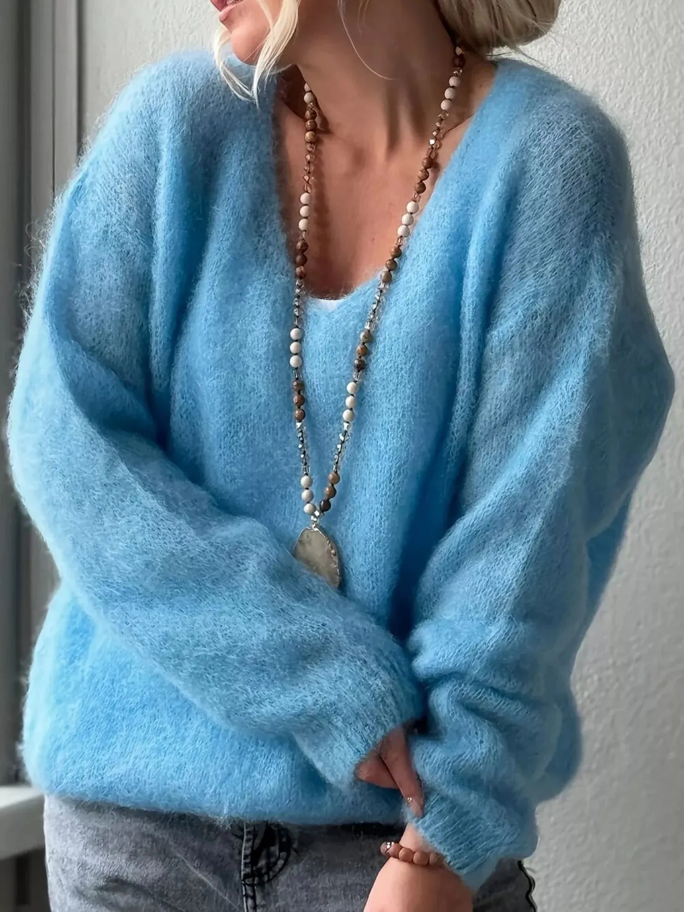 Fluffy Knit V-Neck Long Sleeve Sweater sold by Charming Charlie product image thumbnail 4