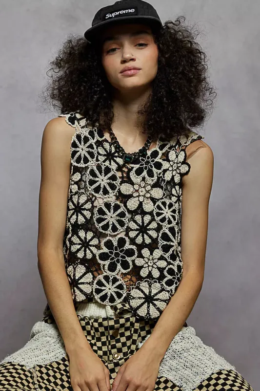 POL Round Neck Floral Crochet Sleeveless Cropped Top sold by Charming Charlie